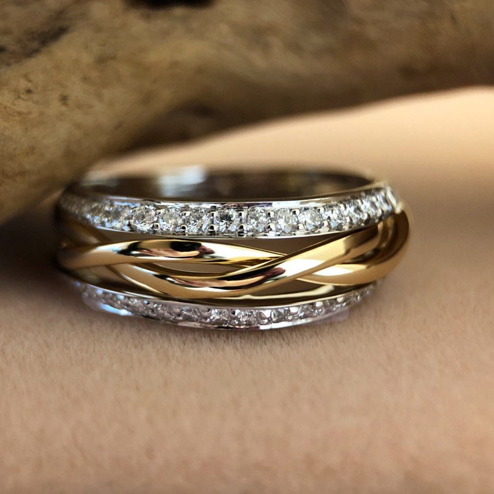 Bicolor pierścionek damski z diamentem (0.47 crt) – 14 karat, H/SI-1 jakość