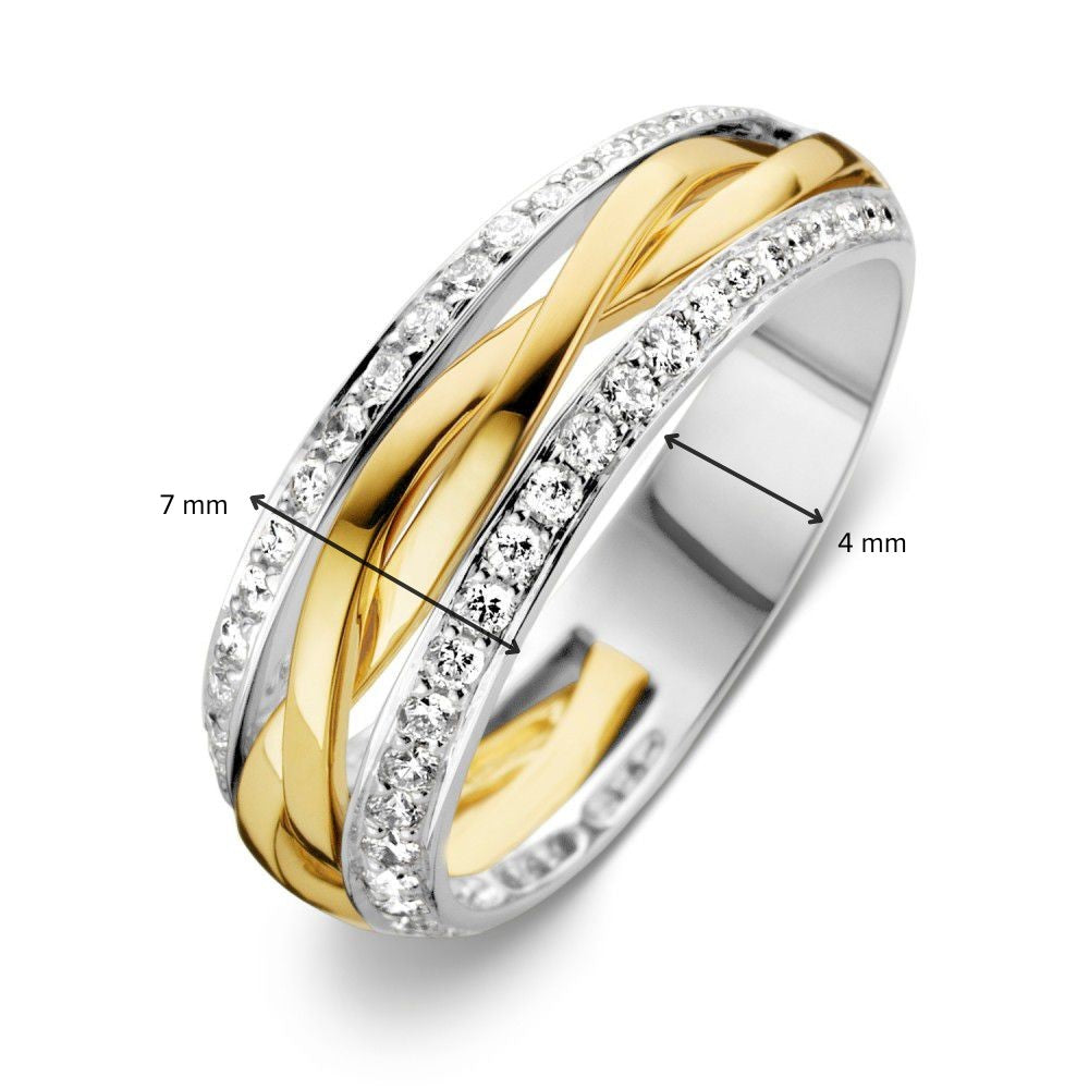 Bicolor pierścionek damski z diamentem (0.47 crt) – 14 karat, H/SI-1 jakość
