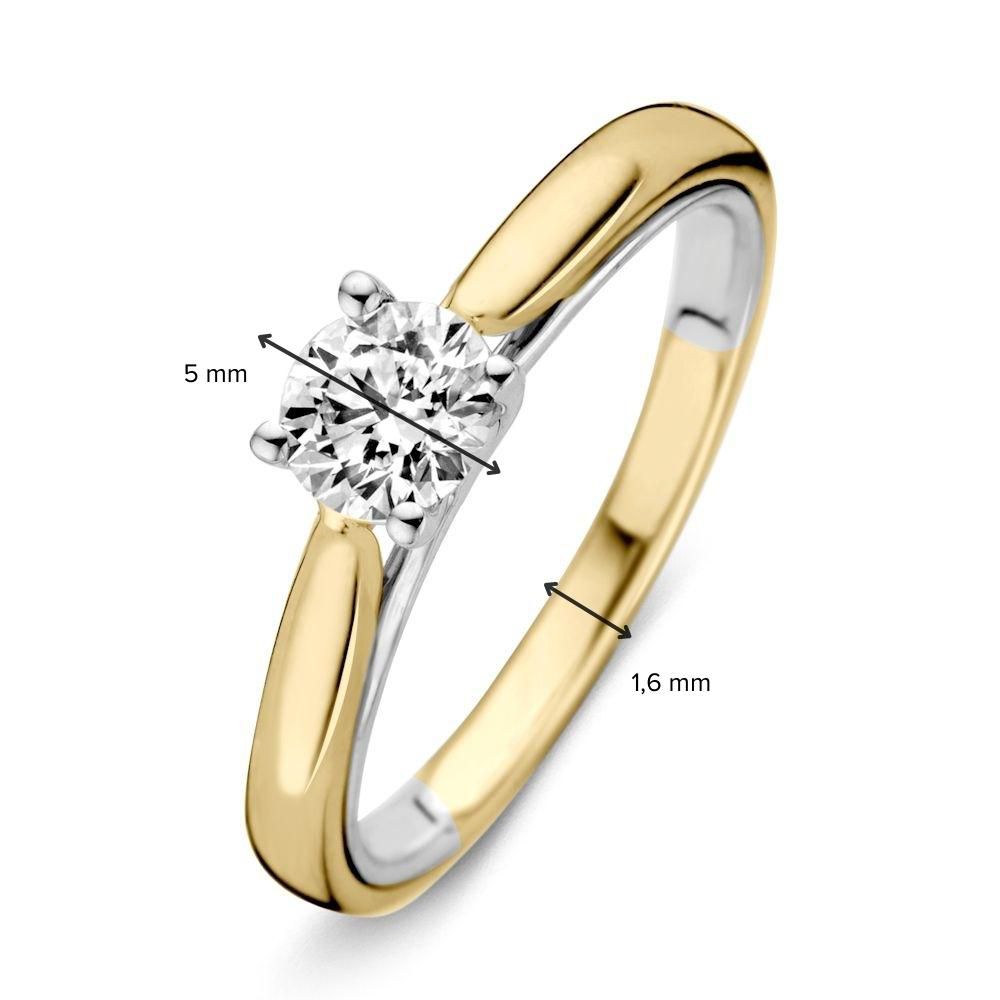 Bicolor Żółto- i Białozłoty Pierścionek Damski z Diamentem (0.50 crt) – 14 Karat