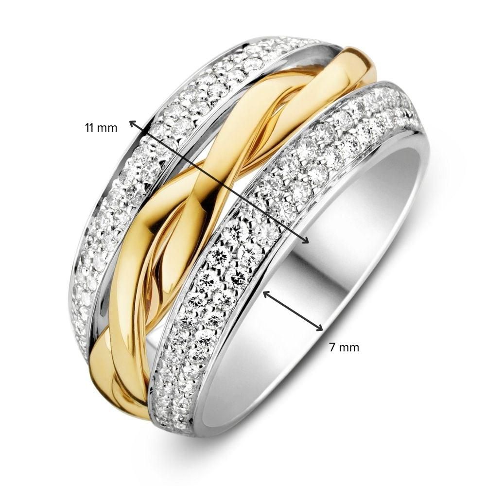 Bicolor złoty pierścionek z diamentem 0.87ct H/SI-1 14 karat