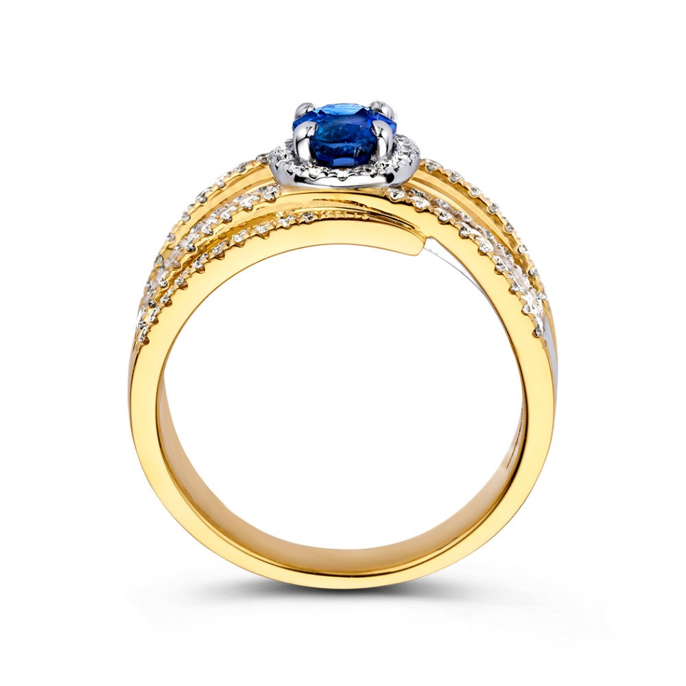 Luksusowy Złoty Pierścionek z Królewsko Niebieskim Owalnym Szafirem i 1.07ct Diamentami