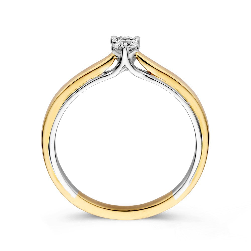 Pierścionek z 14k bicolor złota z diamentem w kształcie gruszki 0.23ct