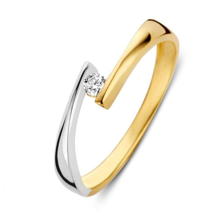 Bicolor wit- en geelgouden ring met witte zirkonia 14 karaat 5mm