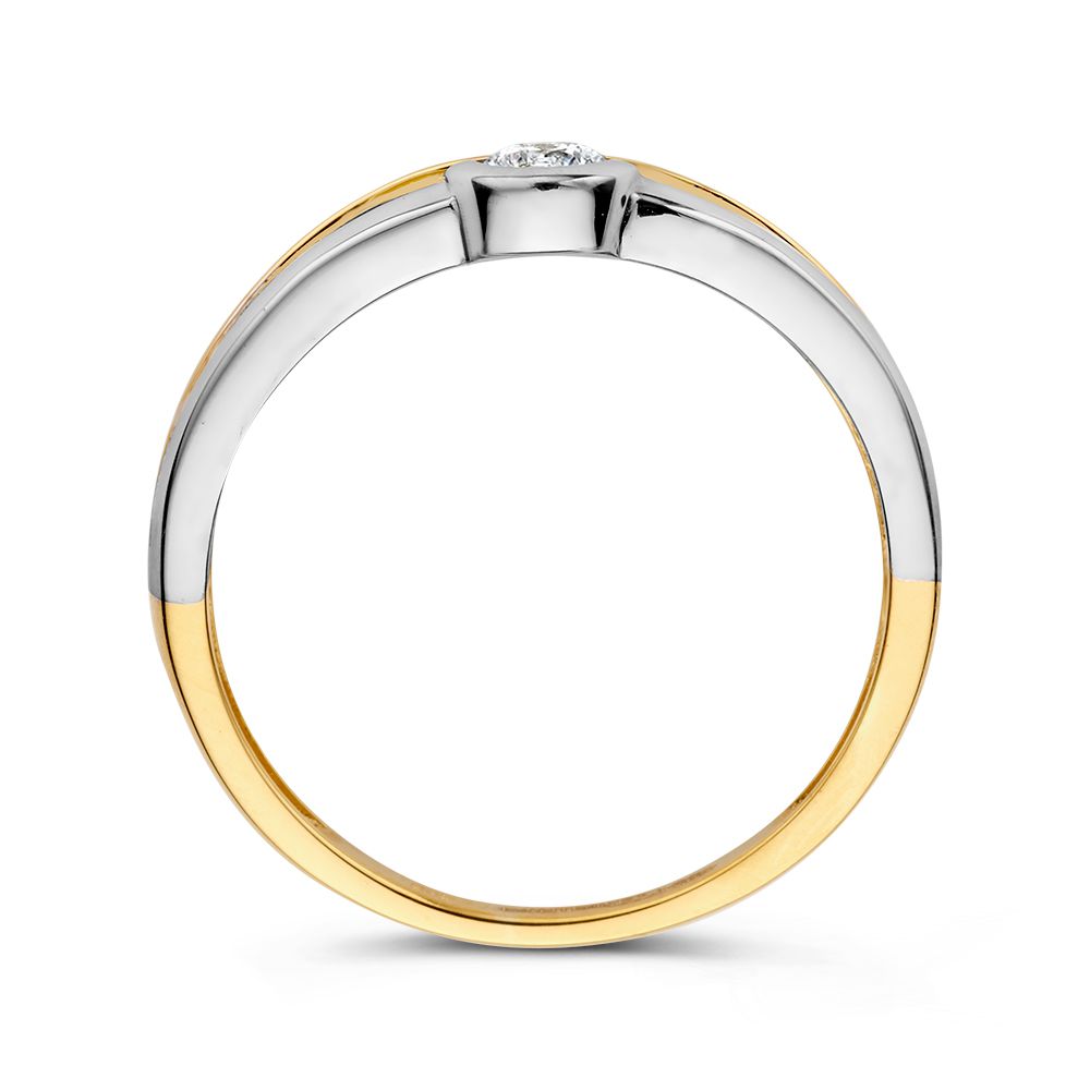 Bicolor Żółto- i Białozłoty Pierścionek Damski z Lśniącą Cyrkonią | 14 Karat Złoto | Elegancki Pierścionek o Szerokości 6 mm | Nowoczesna Luksusowa Biżuteria
