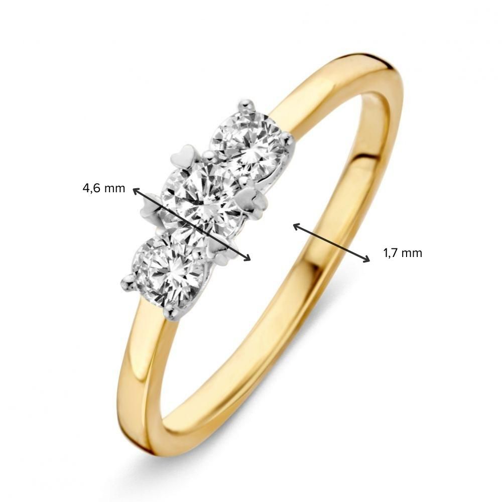 Bicolor złoty damski pierścionek 14 karat z białą cyrkonią 4.6mm