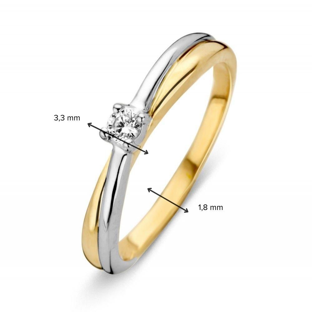 Bicolor złoty pierścionek z białą cyrkonią 14 karat 3.3mm