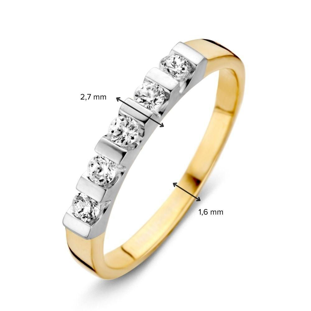 Bicolor złoty pierścionek 14 karat z białą cyrkonią 2.7mm