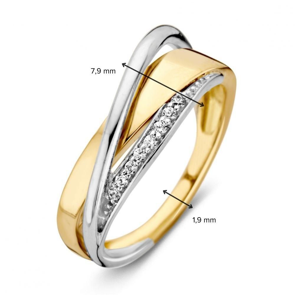 Bicolor złoty damski pierścionek 14 karat z białą cyrkonią 7.9mm