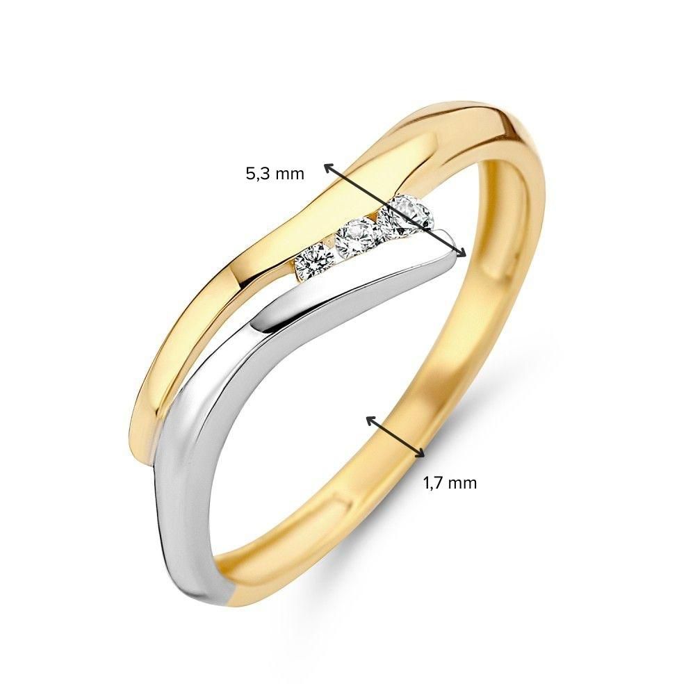 Bicolor złoty pierścionek z białą cyrkonią 14 karat 5.3mm