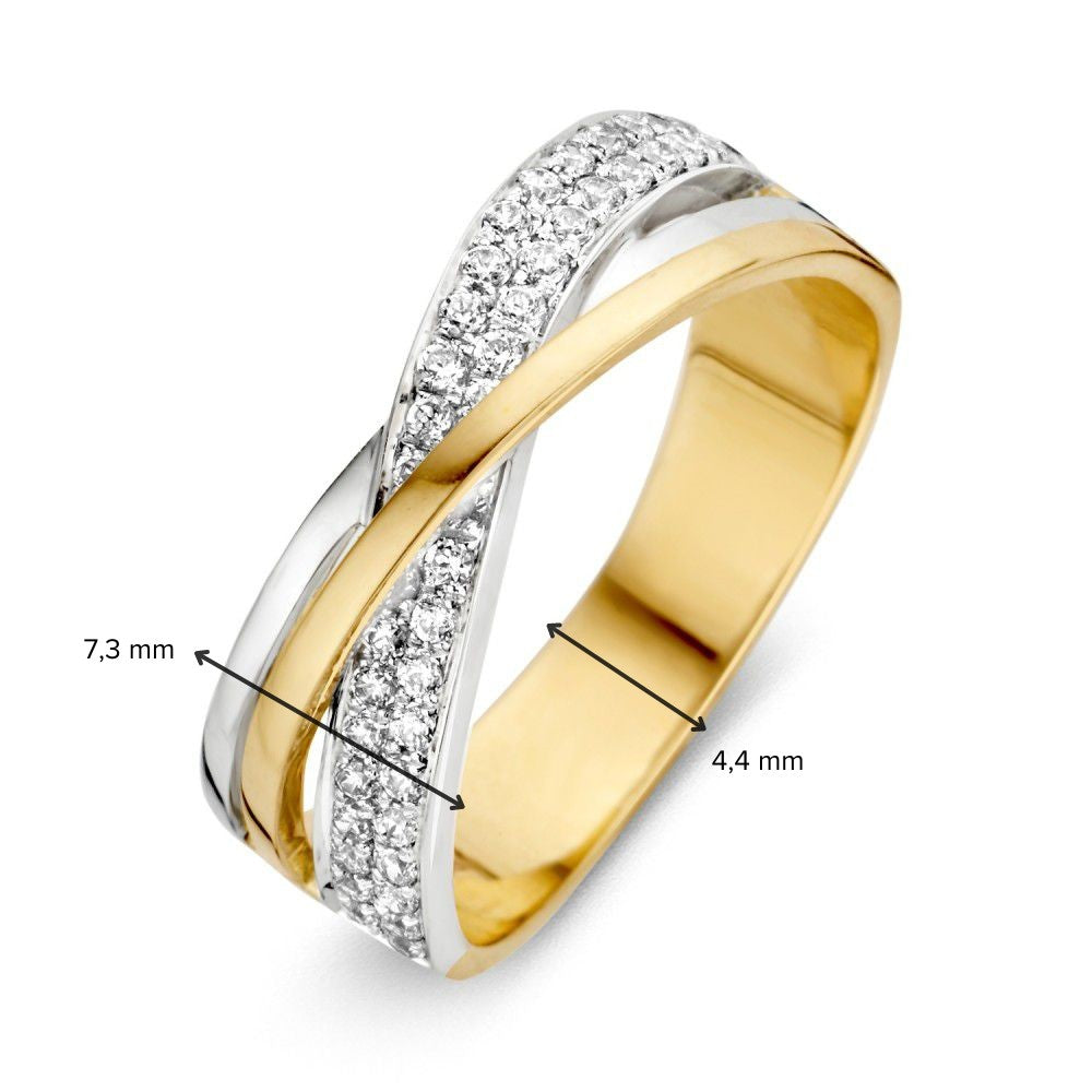 Bicolor złoty damski pierścionek 14 karat z białą cyrkonią 7.3mm