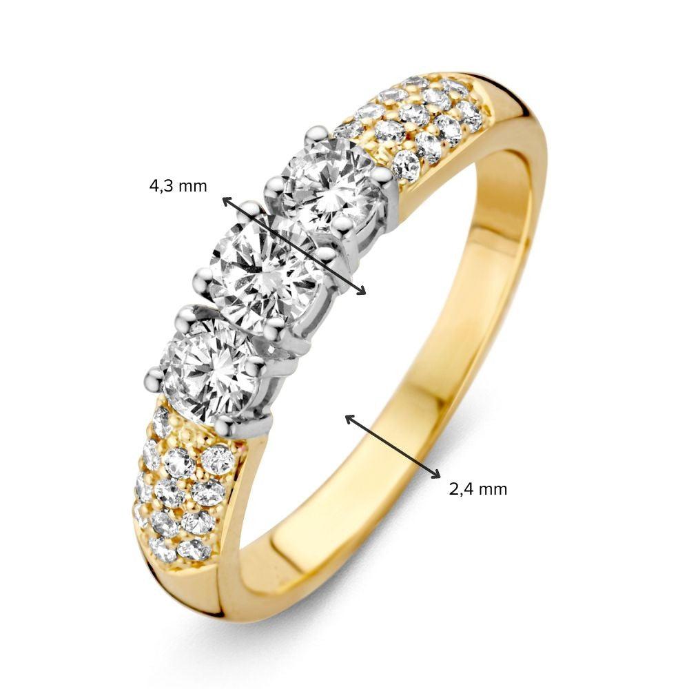 Bicolor złoty damski pierścionek 14 karat z białą cyrkonią 4.3mm
