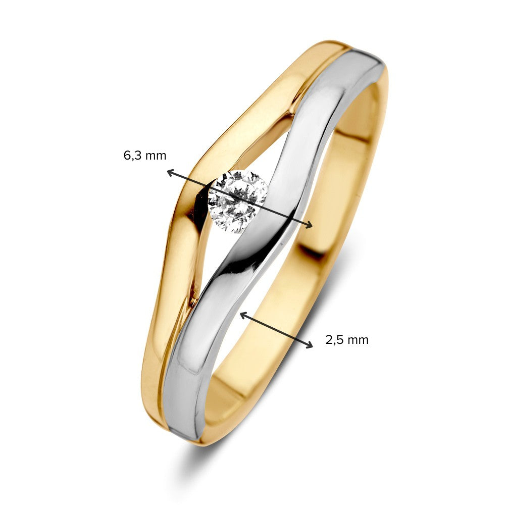 Bicolor Złoty Pierścionek z Cyrkoniami – 14 Karaat Żółte/Białe Złoto, 6,3 mm