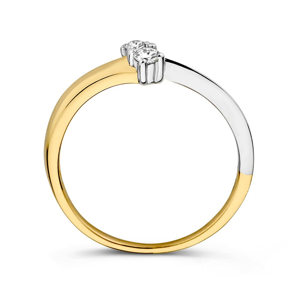 14K Bicolor Białe i Żółte Złoto Pierścionek z Cyrkoniami – Elegancka Biżuteria dla Damskich