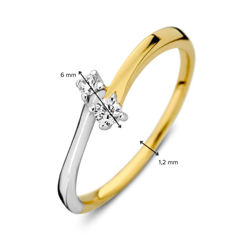14K Bicolor Białe i Żółte Złoto Pierścionek z Cyrkoniami – Elegancka Biżuteria dla Damskich