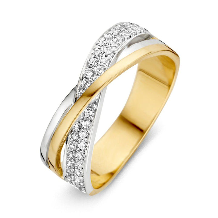 Bicolor gouden damesring 14 karaat met witte zirkonia 7.3mm