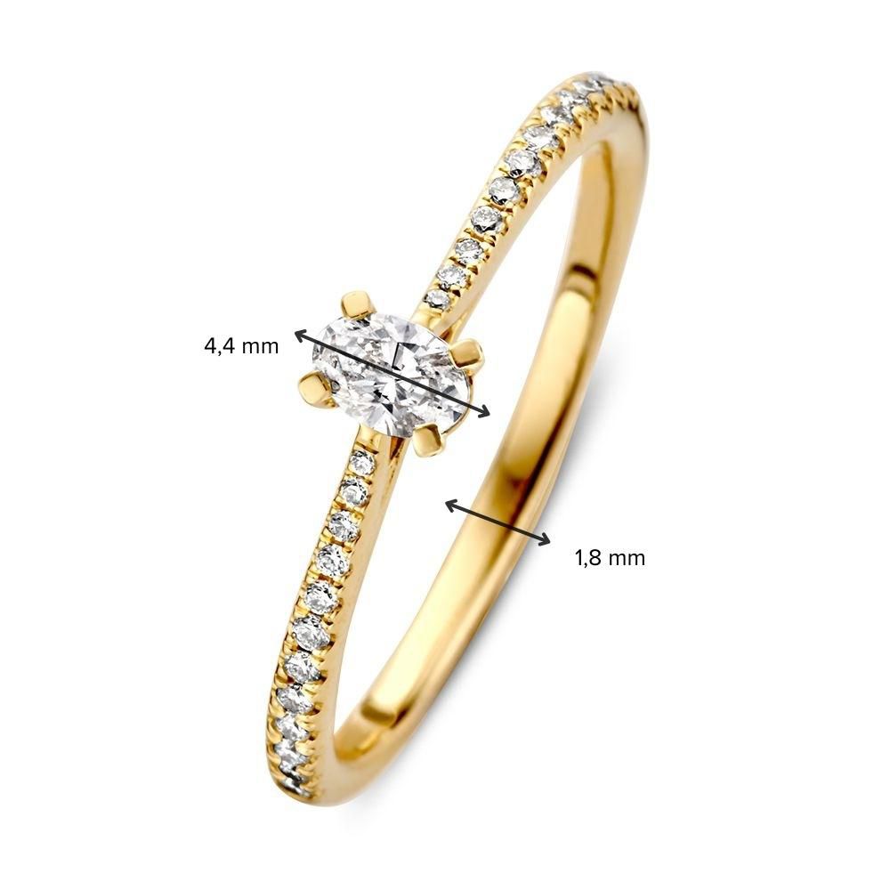 Żółte złoto pierścionek solitair z owalnym diamentem i diamentami – 14 karatów, 0,28 ct diament, jakość H/SI-1