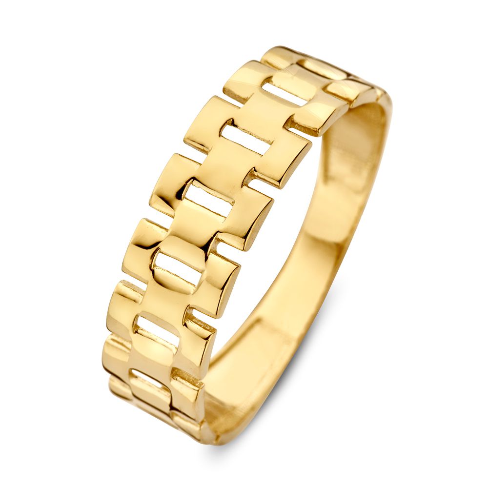 Żółty złoty pierścionek z ogniwami Rolex – 14-karatowe złoto.