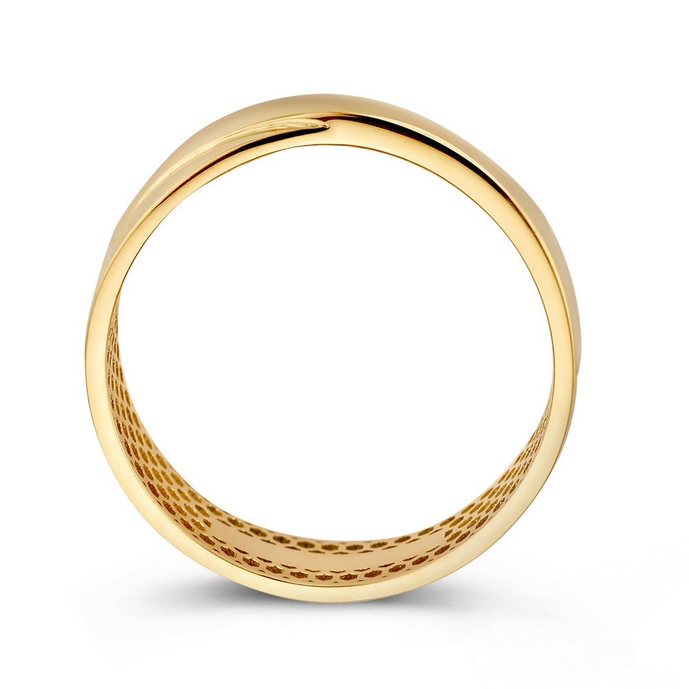 Żółtozłoty pierścionek z krzyżową obrączką – 14kt złoto, 5 mm szerokości, 1.7 grama