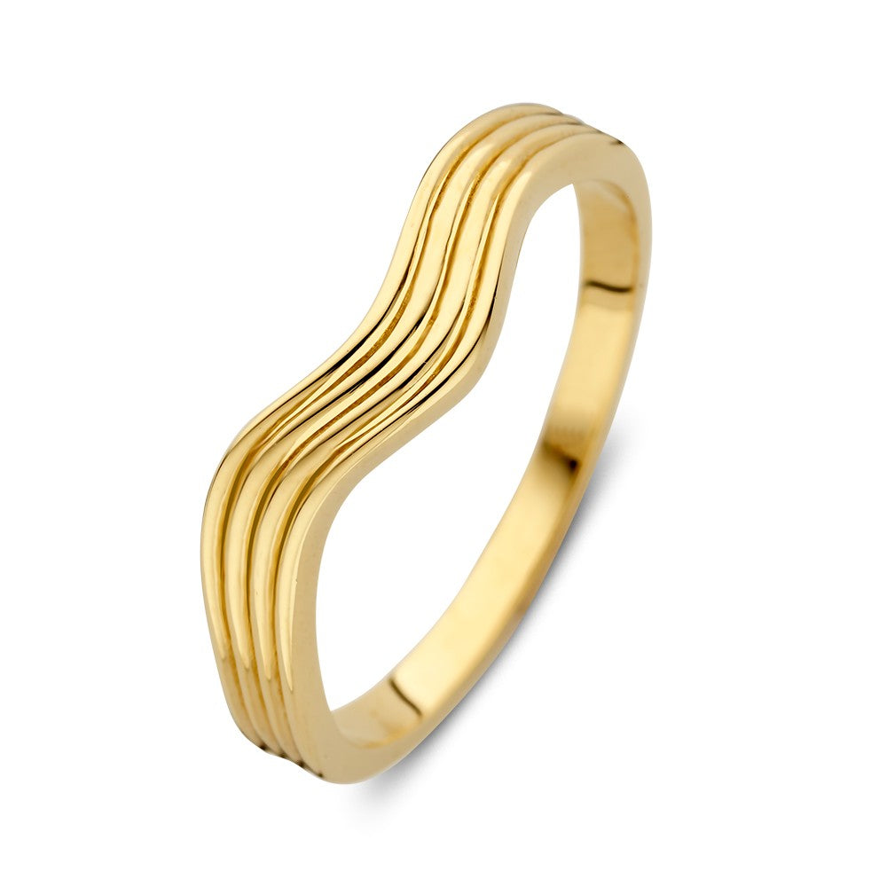Złoty pierścionek z falistą bandą, 14kt, szerokość 5,5 mm.