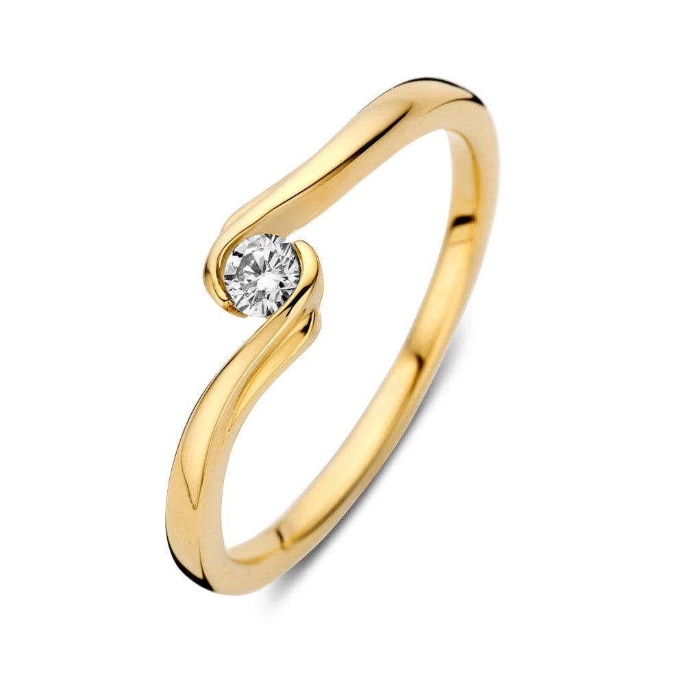 Pierścionek z żółtego złota z diamentem o masie 0,11 ct.