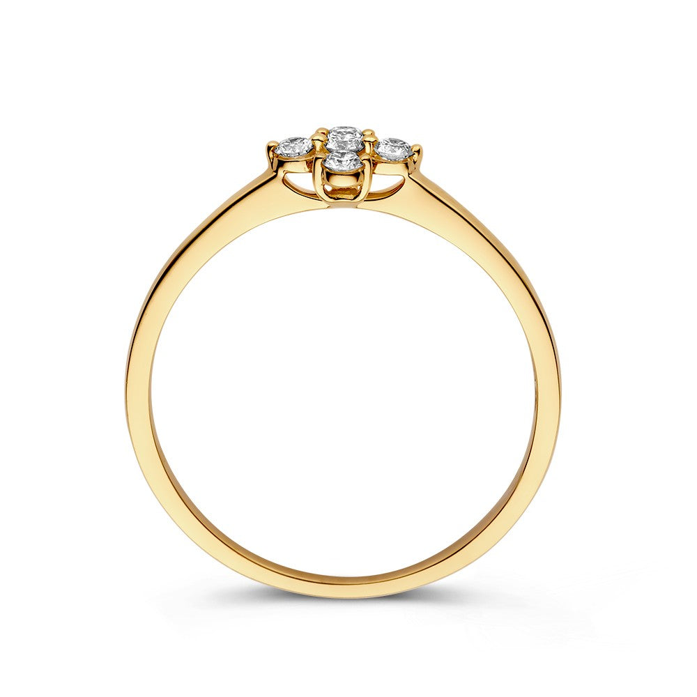 Elegancki Pierścionek z Żółtego Złota w Kształcie Kwiatu z Diamentem 0.15ct