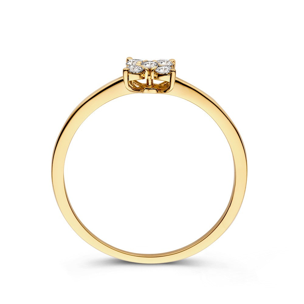 Elegancki pierścionek z żółtego złota z diamentem 0,17 ct w kształcie kwiatu