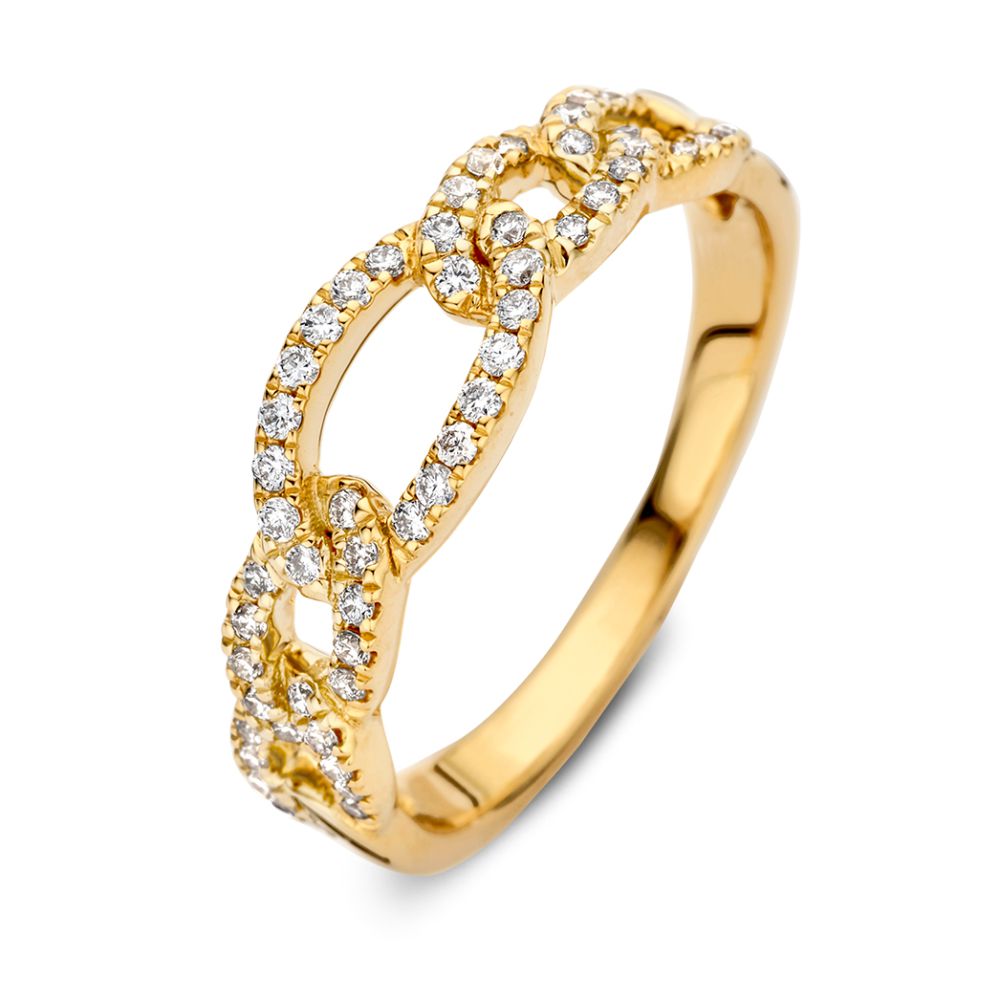 Elegancki pierścionek z żółtego złota z błyszczącymi diamentami, 14-karatowe złoto, 0,28 karata diamentów.