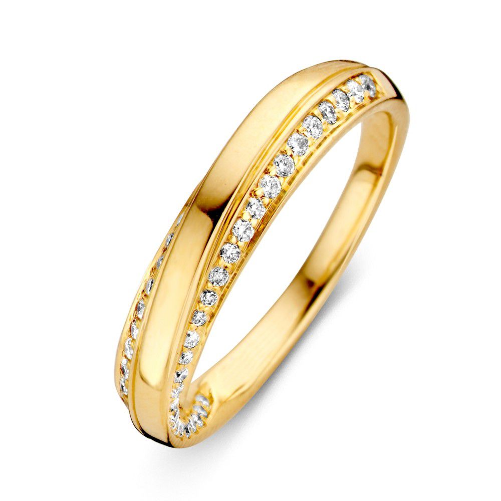 Elegancki żółty pierścionek z diamentem – 14-karatowe złoto, 0,32 ct brylant.