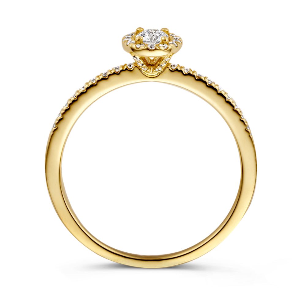 Elegancki Pierścionek z Żółtego Złota z Owalnym Diamentem i Halo – 14 Karatów Złota, 0.40ct Diament