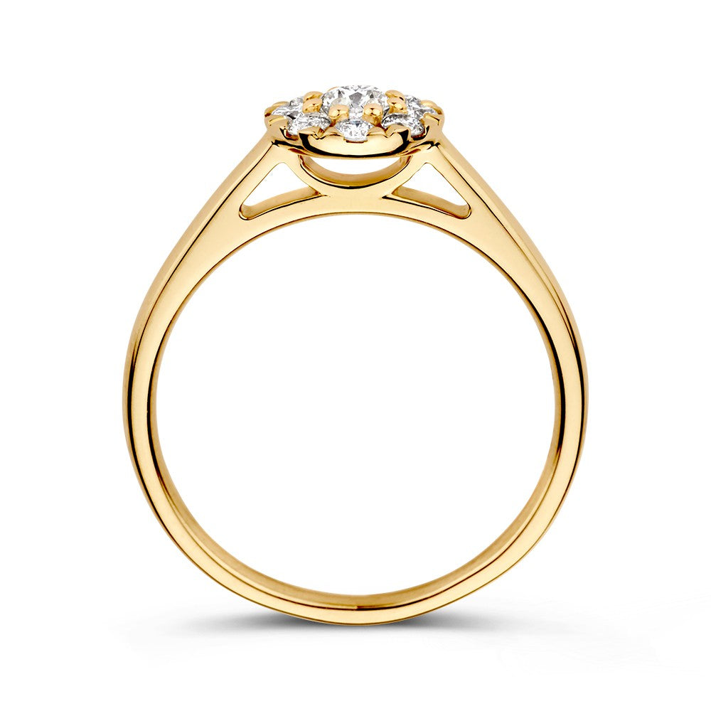 Elegancki Pierścionek z Żółtego Złota z Halo Diamentem – 14 Karat Złota, 0.40ct Diament
