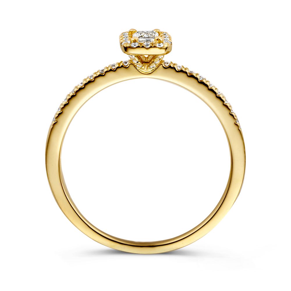 Wyjątkowy Pierścionek z Żółtego Złota z Diamentem i Szlifem Szmaragdu – 14 Karat Złota, 0.42ct Diamentów