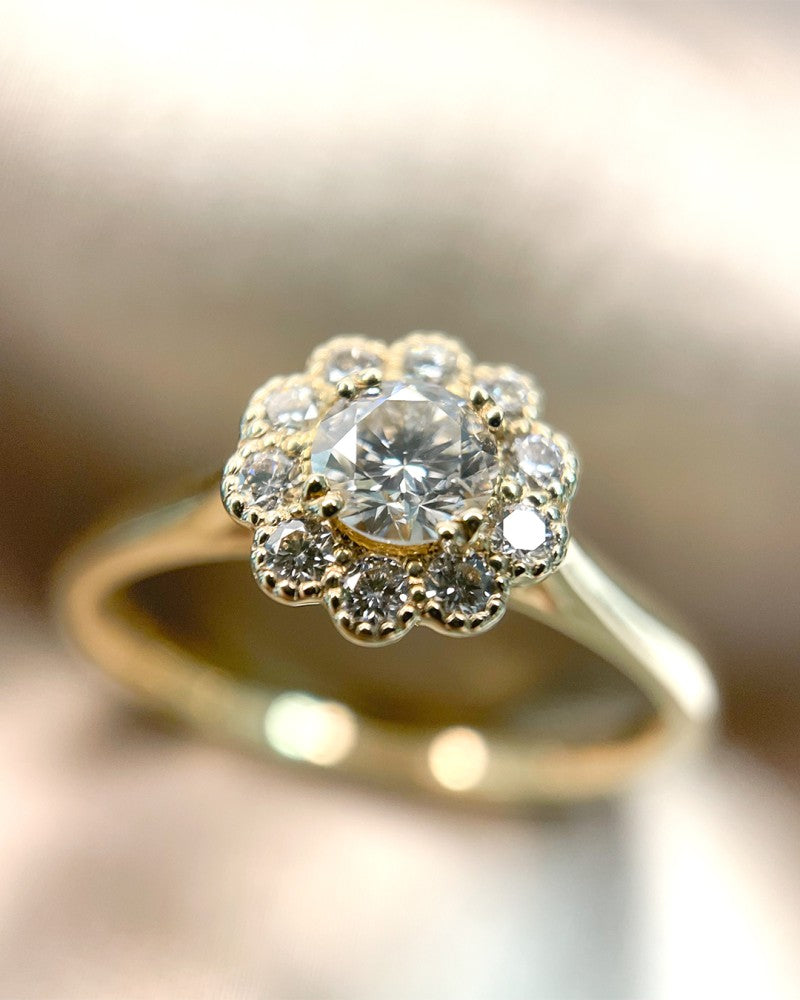 Żółte złoto Vintage Entourage pierścionek z diamentami – 14 karatów złota, 0.43ct diamentów