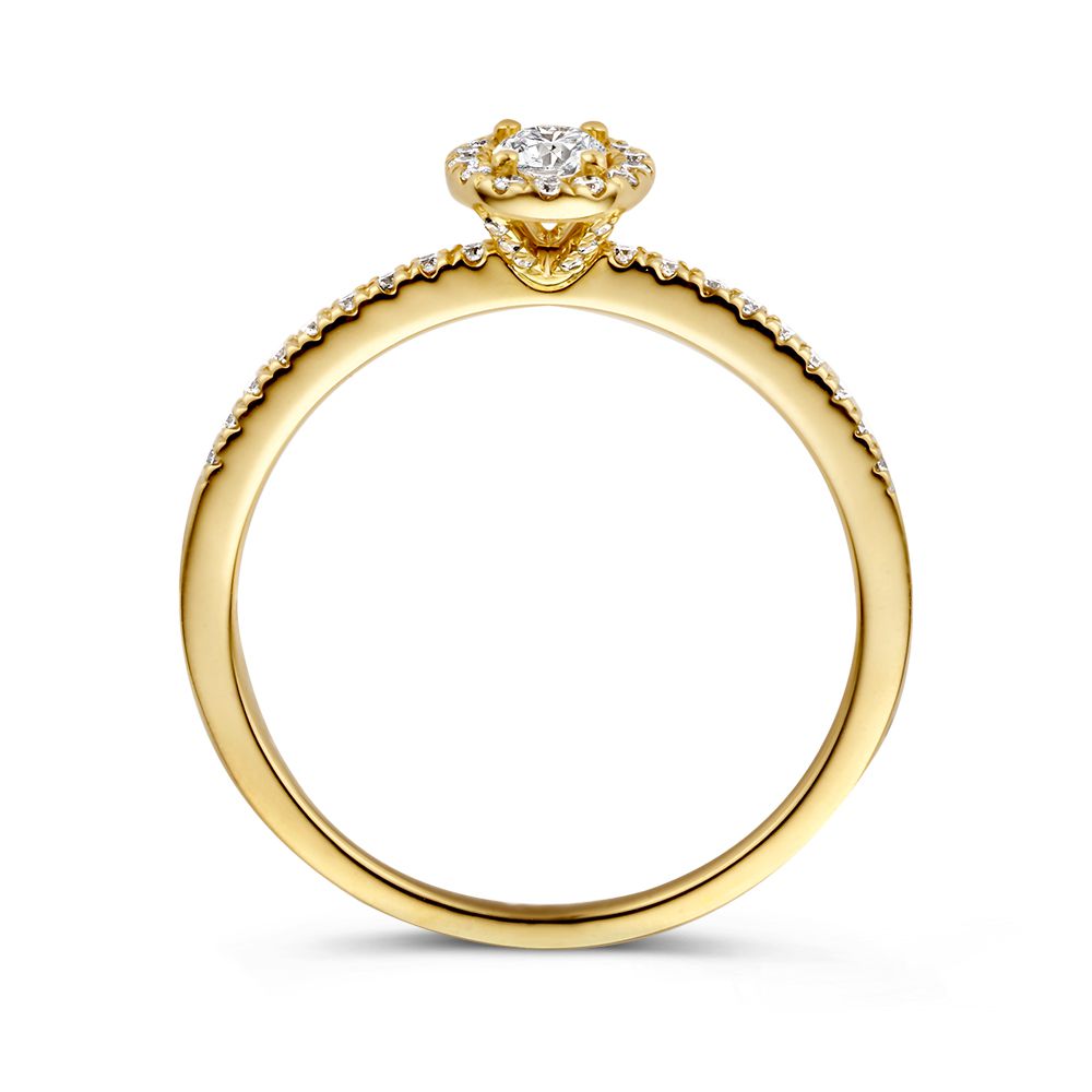 Elegancki Żółte Złoto Pierścionek z 0,20ct Brylantem i Halo z Diamentów