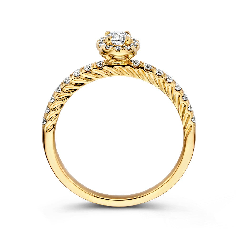 Zjawiskowy Pierścionek z Żółtego Złota z Diamentem w Oprawie Entourage – 14 Karat 0.50 crt.