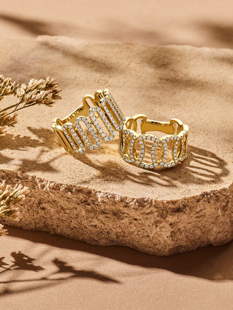 Unikalny Żółtozłoty Pierścionek Statement z Błyszczącymi Diamentami – 14 Karat 0.65 crt.