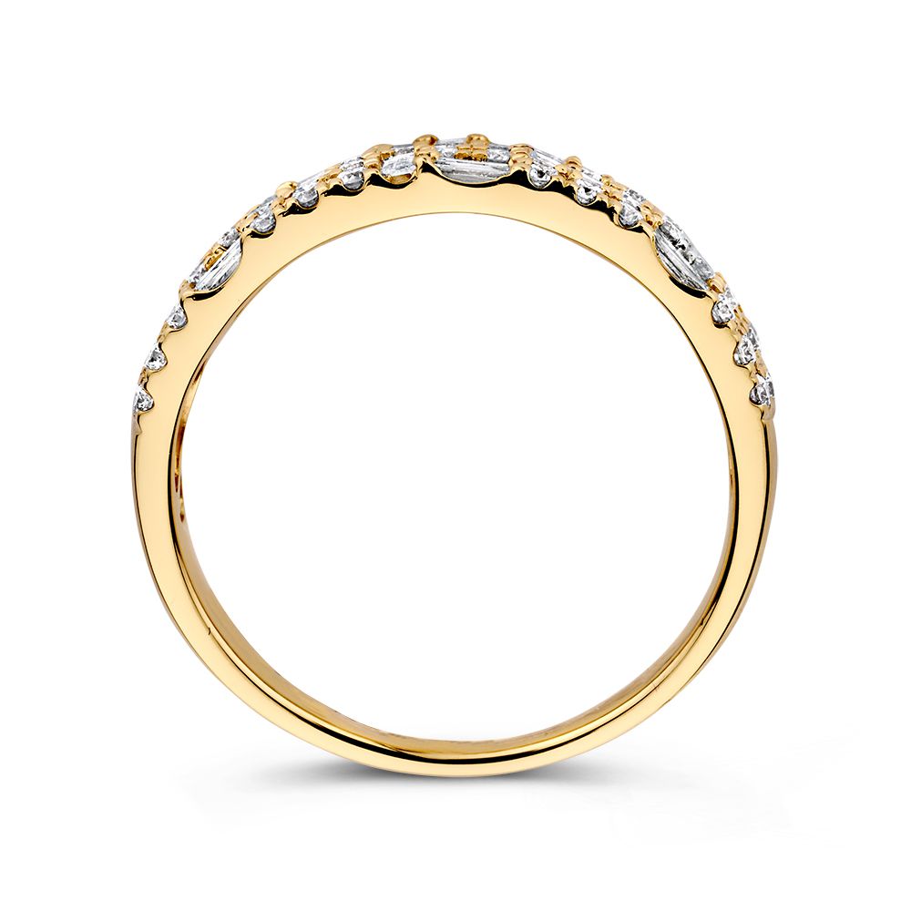 Elegancki Żółte Złoto Pierścionek z Diamentami Brylantowymi i Baguette 0.94 crt.