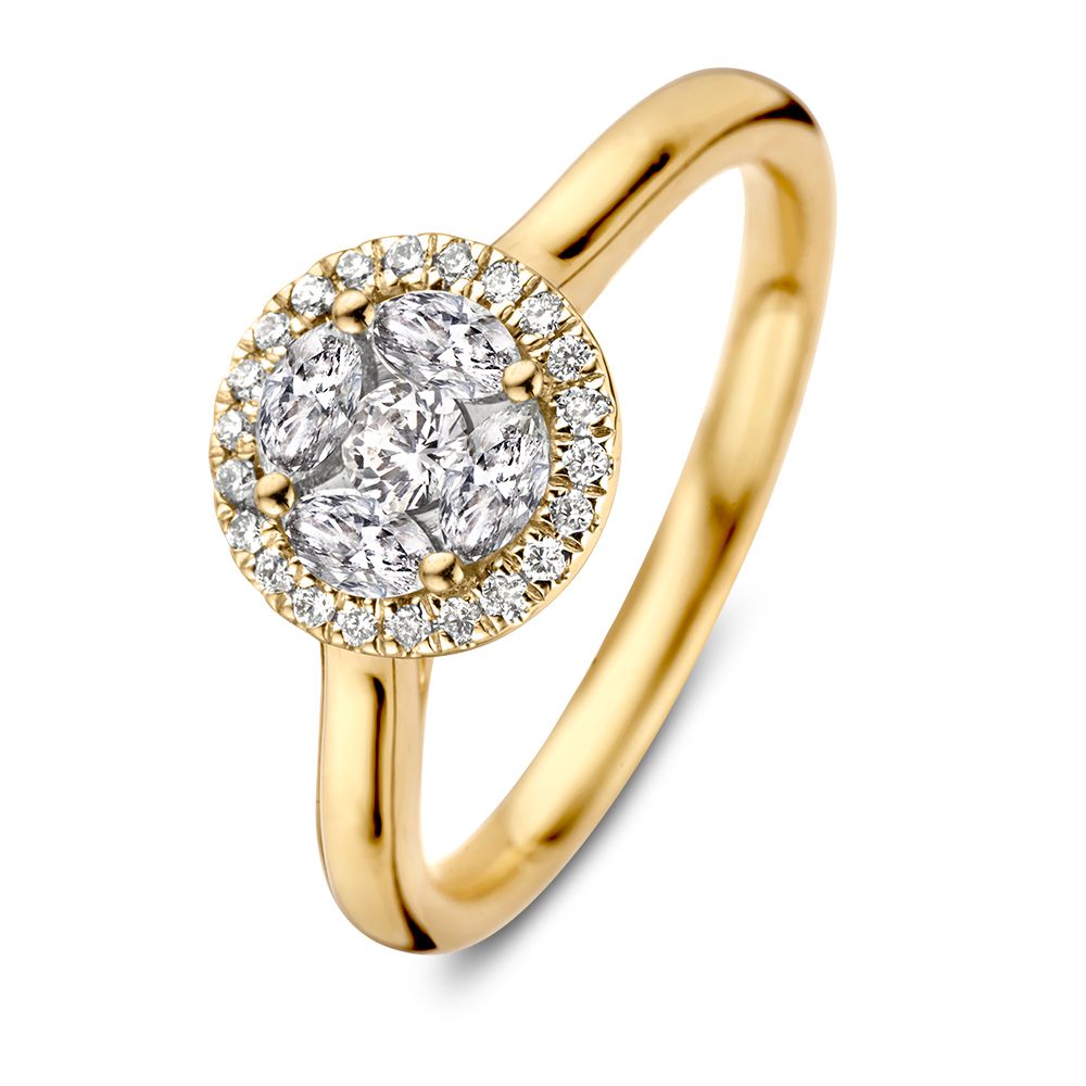 Żółta złota pierścionek z diamentami – 0,52 karata – szlif brylantowy i marquise.