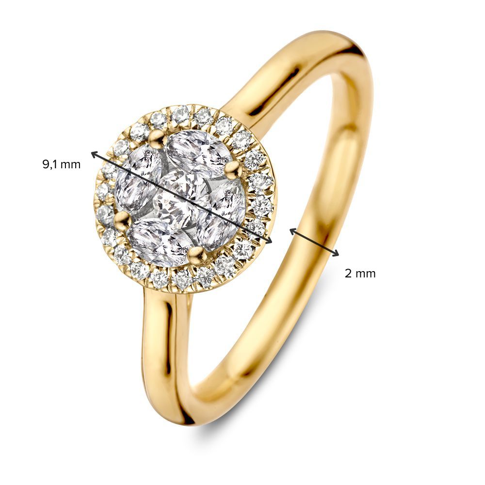 Żółte Złoto Pierścionek z Diamentami – 0,52 Karata – Szlif Brylantowy i Marquise