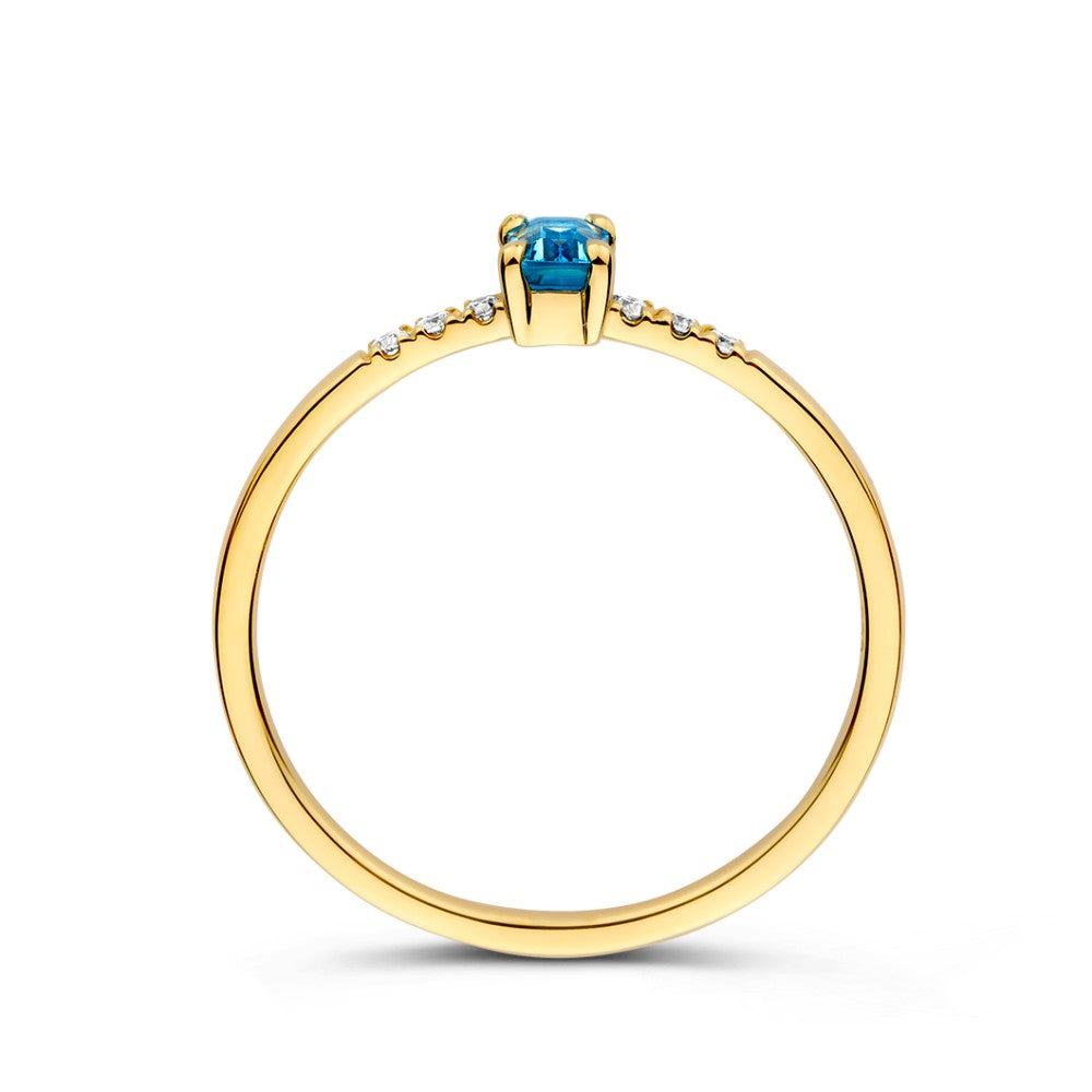Pierścionek żółte złoto topaz + diament