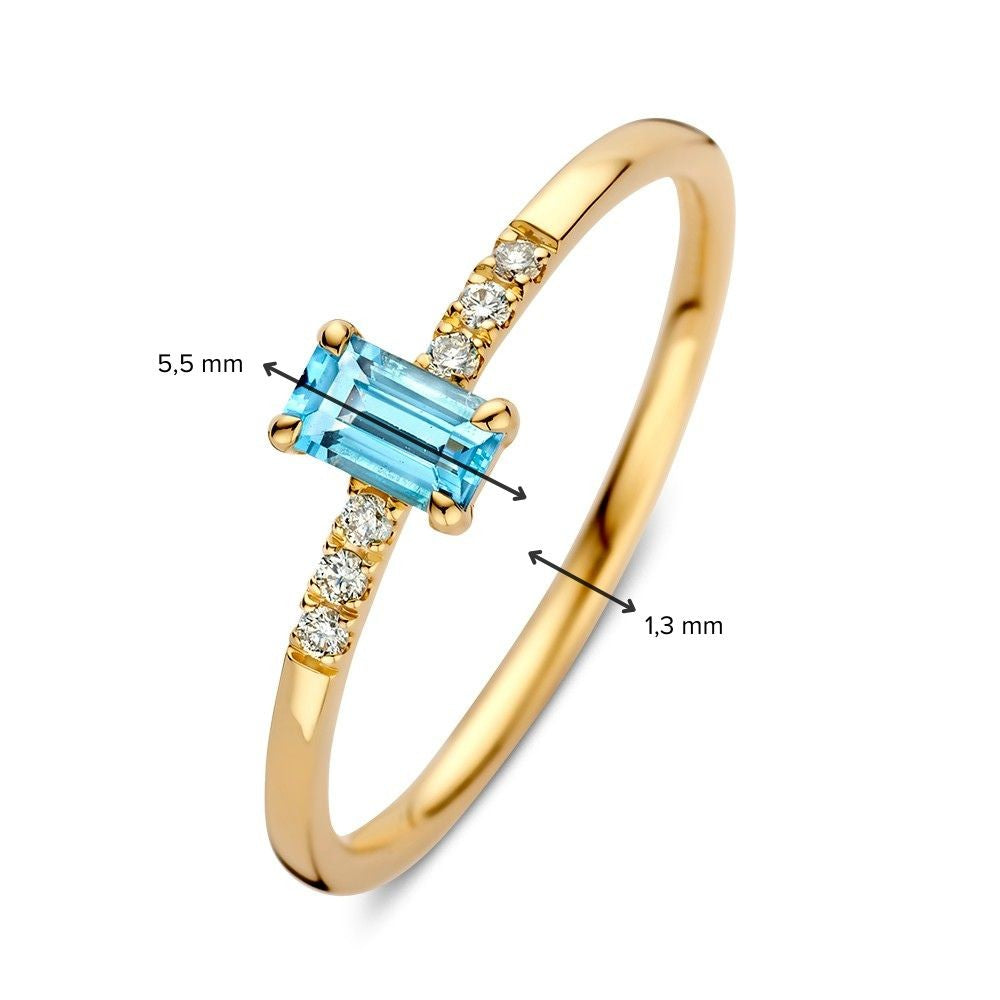 Pierścionek żółte złoto topaz + diament