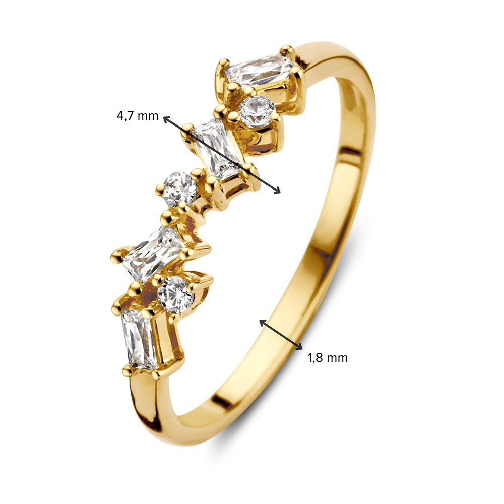 Elegancki Żółte Złoto Damski Pierścionek z Diamentem i Baguette Cyrkonią – 14 Karat Złoto