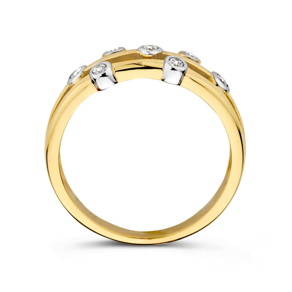 icolor 14K Pierścionek Złoty z Cyrkonią w Okrągłym Ustawieniu, Elegancka Biżuteria Damska