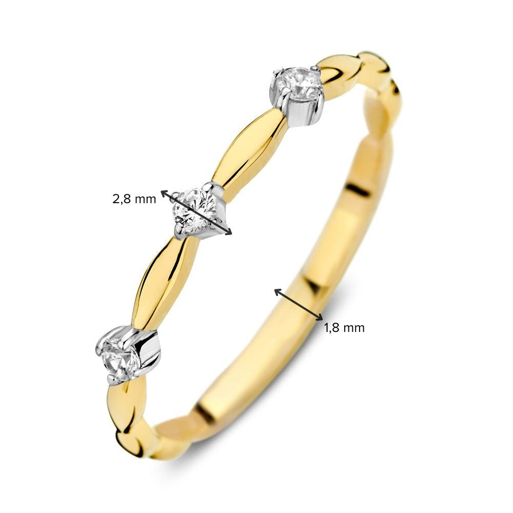 14K Bicolor Żółte i Białe Złoto Pierścionek z Cyrkonią dla Damski, Subtelna Elegancja