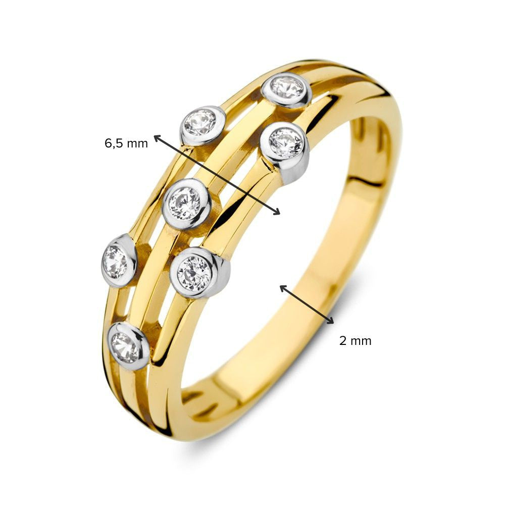 icolor 14K Pierścionek Złoty z Cyrkonią w Okrągłym Ustawieniu, Elegancka Biżuteria Damska