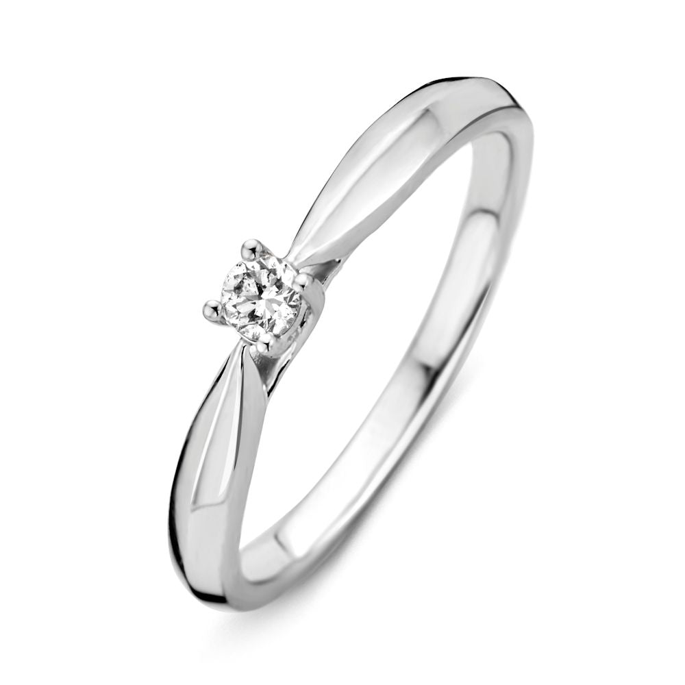 Elegancki pierścionek z białego złota z diamentem (0,09 crt) w centralnym miejscu.
