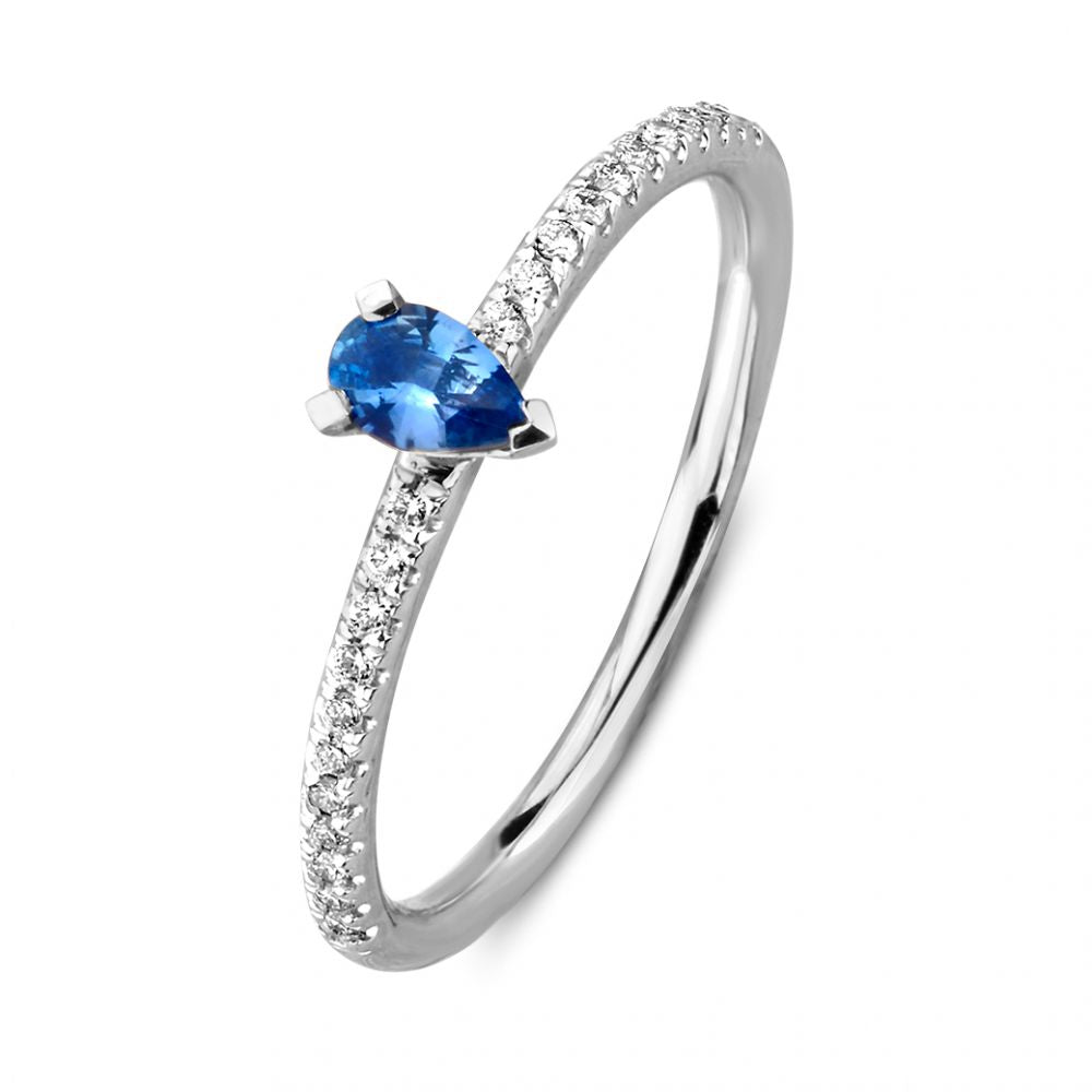 Ring witgoud briljant + saffier