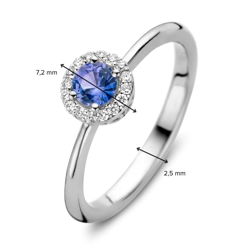 18kt Białe Złoto Pierścionek Entourage z Niebieskim Szafirem i 0.11ct Diamentami