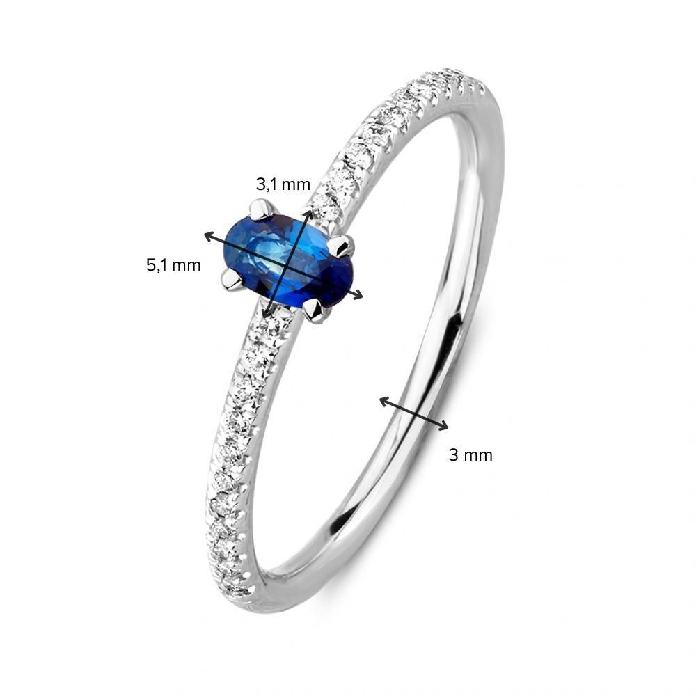 Ring witgoud briljant + saffier