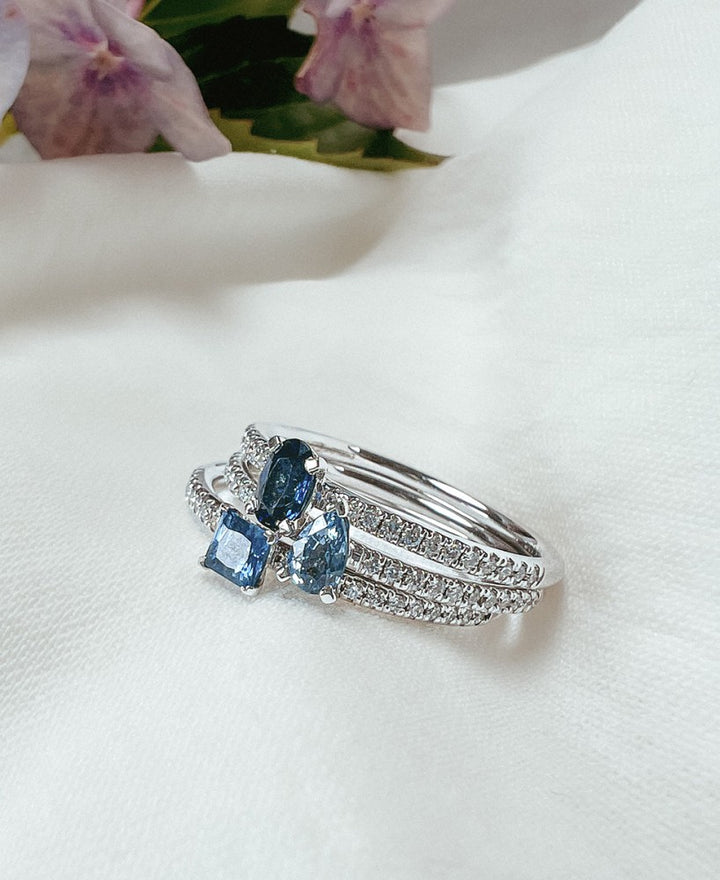 Ring witgoud briljant + saffier