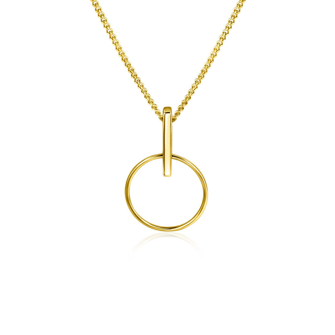 De Zinzi Hangers Goud Zgh404 is een gouden ketting met een delicate ketting en minimalistische ronde hanger, met een eenvoudige gouden ring bevestigd aan een trendy staafje. Dit ontwerp laat de ketting sierlijk passeren, wat een elegante en moderne gouden hangerlook creëert.